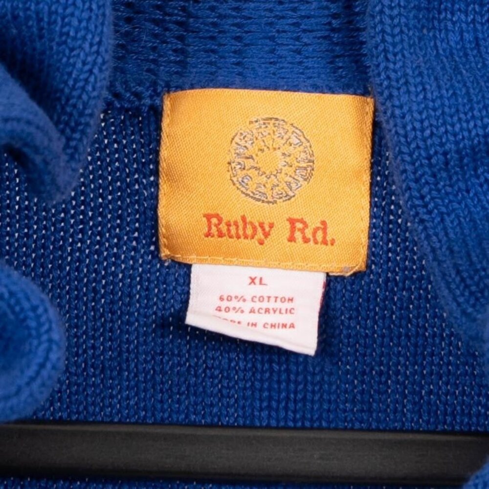 Ruby Rd Ruffle Cardigan Sweater XL Womens Blue Cotton Blend Knit Grammacore - Picture 4 of 5